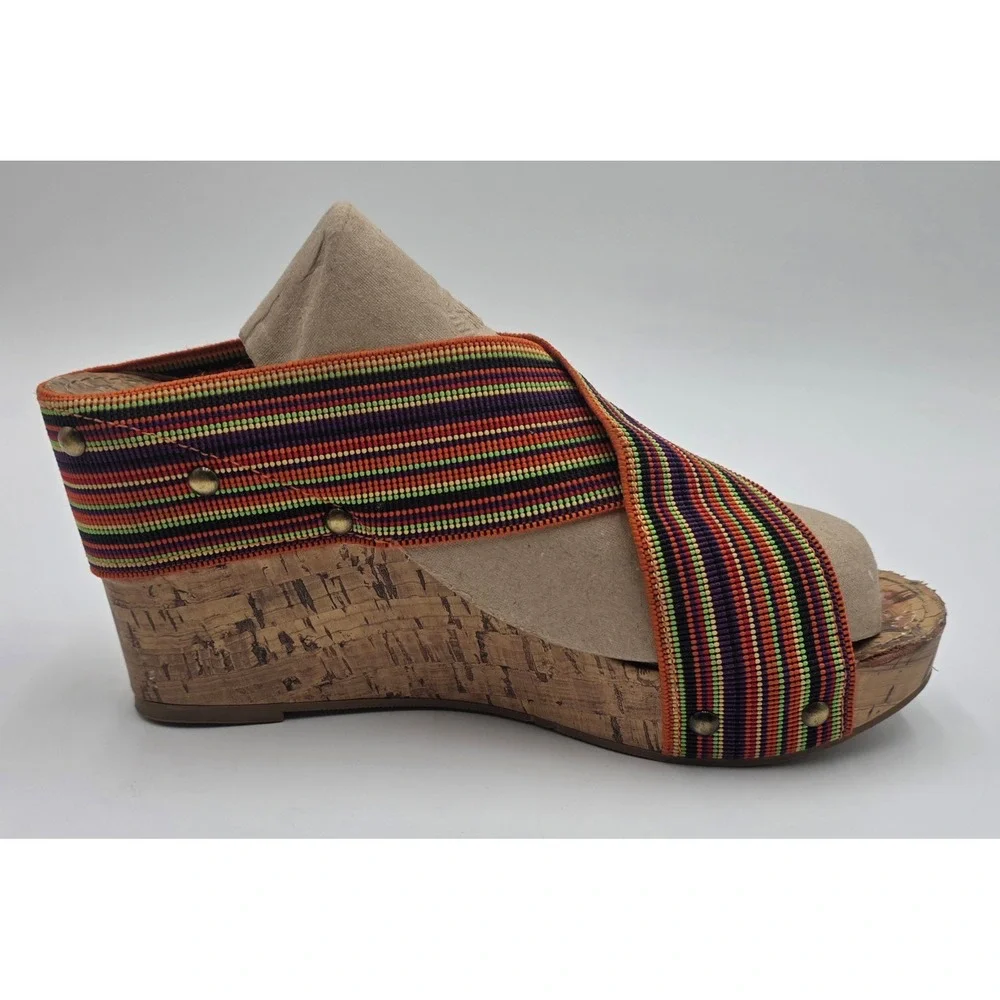 XOXO Bali Women's 8.5M Striped Cork Wedge Sandal Multi Color Platform Slide